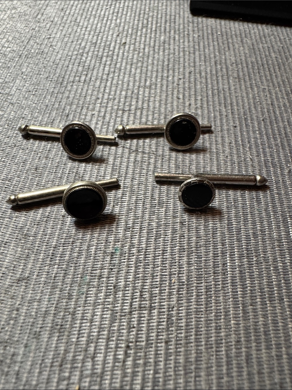 Vintage SWANK Silver-Tone Tuxedo Studs for m Shirt with Black Centers